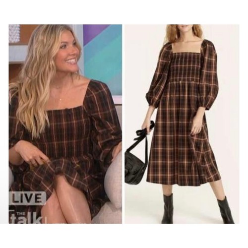 J.Crew gesmoktes braun kariertes Midikleid mit Puffärmeln S - Bild 5 von 10