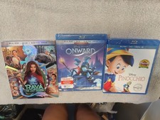 Blu-ray Set of 3 Brand New Sealed Disney Movies Pinocchio Onward Raya The...