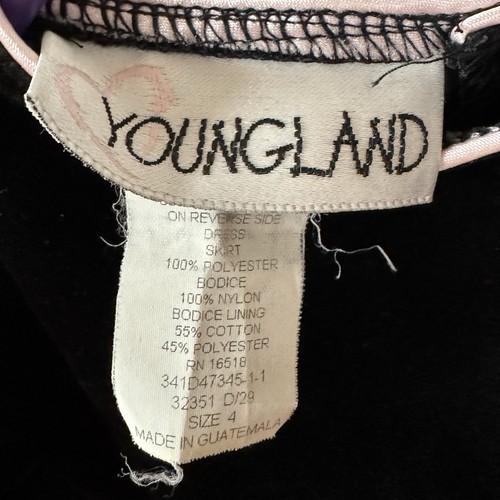 Youngland Black White Dress Kids Light Pink Rose Flower Velvet Fabric Size 4 - Picture 4 of 6