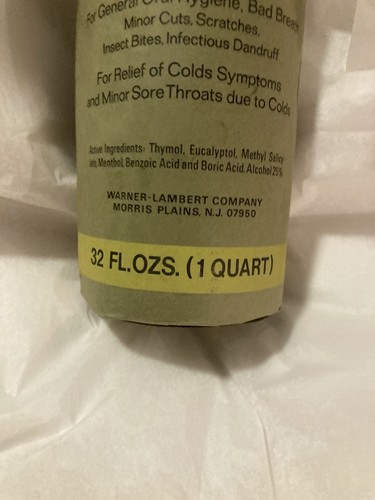 Vintage 1960s Giant Bottle Listerine Mouthwash NOS Full Glass Bottle 1 Quart - Picture 4 of 11