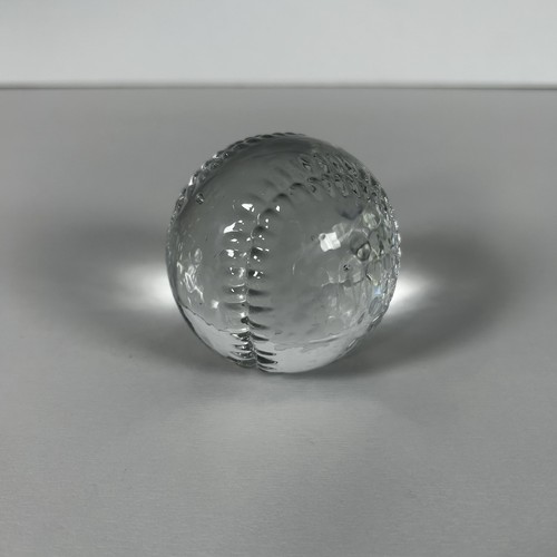 Baseball Clear Crystal Glass Paperweight Relief Embossed Stitching MWH Engraved - Picture 1 of 8