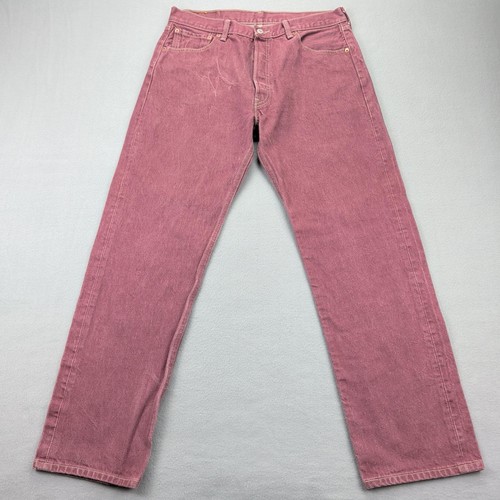 Levi's 501 Jeans Mens 36x34(Fits 34x32) Burgundy Denim Button Fly Straight - Picture 2 of 14