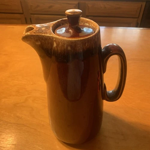 HULL Oven Proof 6 Cup Coffee Pot USA Brown Drip Glaze
