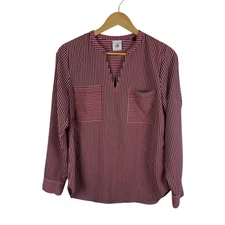 Cabi Windward Striped Blouse Small Split Neck Nautical Lightweight Office Preppy