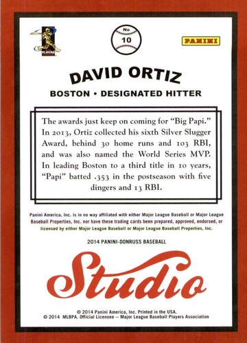 2014 Donruss Studio #10A David Ortiz - NM-MT - Picture 2 of 2