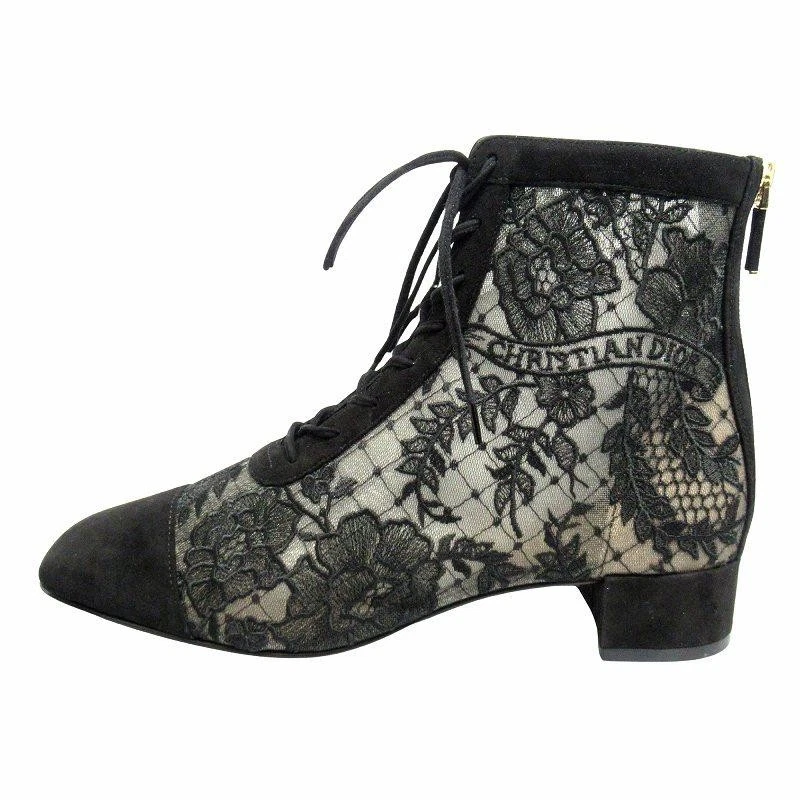 Bottes courtes Christian Dior 24AW talon brodé rose taille 24 cm coquines