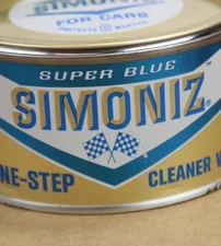 FULL NEAR MINT dated 1964 SIMONIZ SUPER BLUE WAX FOR CARS Old Oil Can ~ GRAPHIC