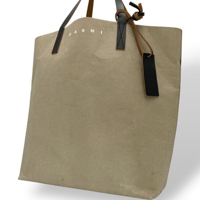 【MARNI】 TOTE LOGO BAG Marni Tote Bag Shoulder North South Logo Charm Gray Black