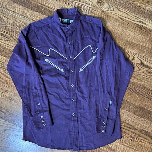 VTG Brooks & Dunn Panhandle Slim Cowboy Western Shirt Mens L Purple Pearl Snap - Picture 2 of 9
