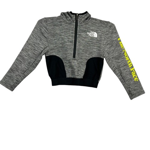 The North Face Girls Pullover 1/4 Zip Grey Black Cropped Hoodie Size 6 XS - Picture 3 of 9