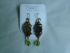 Grandmother's Buttons - Earrings with antique button(circa 1880-90)-New#01-D16BG