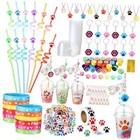  178 Pcs Party Favors, Set Including Straws Cups Silicone Bracelet Dog Paw
