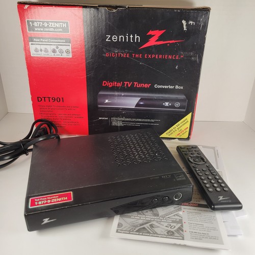 Zenith DTT901 Digital TV Tuner Konverter Box mit Fernbedienung & Kabeln 