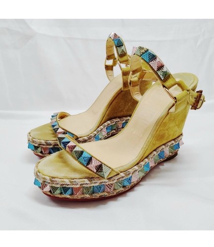 Christian Louboutin auth Studded Espadrille sandals yellow suede EU 34.5 20cm - Picture 4 of 14