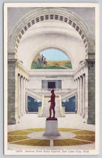Salt Lake City Utah State Capitol Massasoit Statue Linen Postcard Unposted