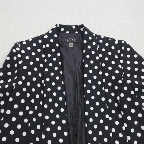 Kasper Blazer Womens 10 Polka Dot Open Front 3/4 Sleeve Jacket Office Workwear - Bild 2 von 13