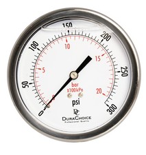 4" Oil Filled Pressure Gauge, SS Case, 1/4" NPT, Center Back Mount, 0-300PSI