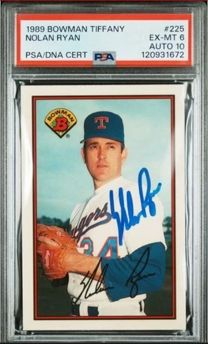 1989 Bowman Tiffany Nolan Ryan Signed Baseball Card PSA 6 DNA 10 Certified HOF
