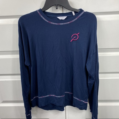 PELOTON Oversized Rundhals Langarm Logo T-Shirt Large Blau Cropped