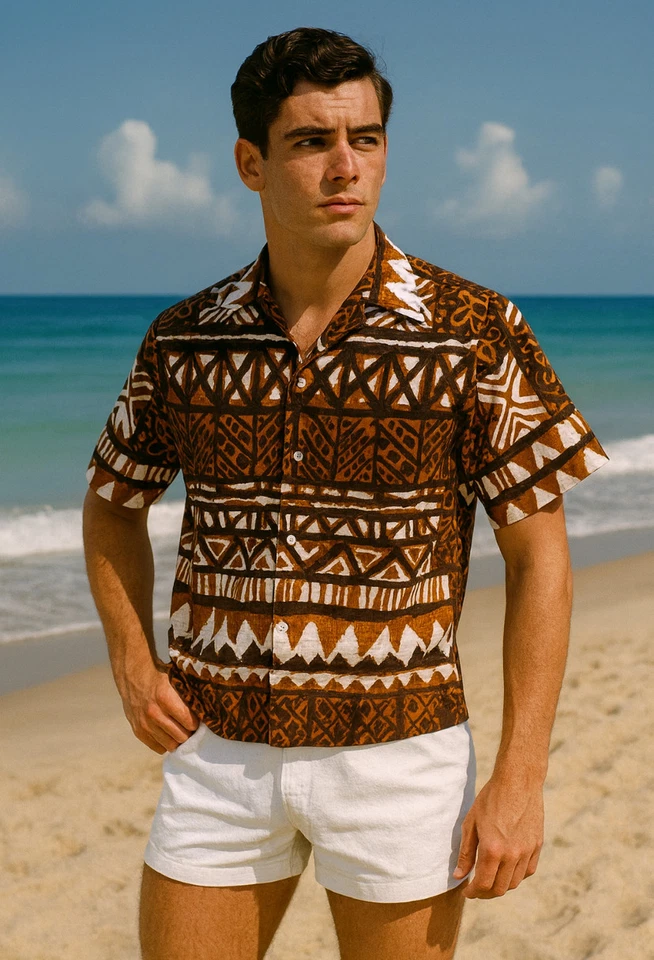 Camisa IOLANI HAPA JAC Vintage Principios de los 60 SS Estampado de Tela Corteza - Talla M/L Foto 4 de 4