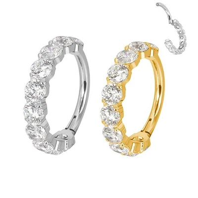 1,2mm TITAN Clicker Ring Große Seiten Kristalle Ohr Lobe Helix Piercing Gold - Bild 1 von 3