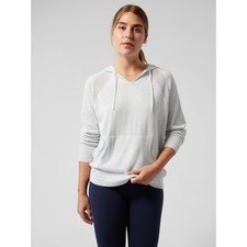 Athleta Evergreen Hoodie Sweater Light Grey Heather Size Small