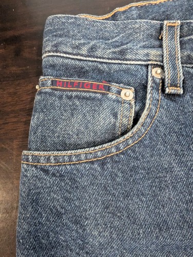 Vintage Tommy Hilfiger Straight Jeans 34x34 Herren Dunkelblau Denim Mitte bis Ende 90er - Bild 4 von 4