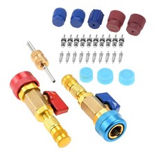 R134A Valve Core Quick Remover Installer High/Low Pressure Coupler AC Caps Kit