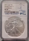 2021 American Silver Eagle - Heraldic Eagle Type 1 - Early Releases - NGC MS 70