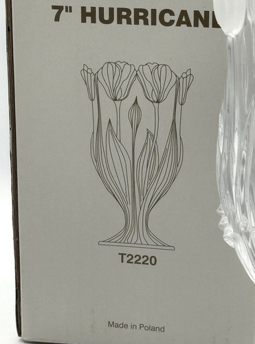Block Lead Crystal Frosted Tulip Hurricane Vase Poland Pedestal Candle Holder - Picture 11 of 12
