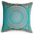 Handcrafted Brocade Silk Cushion Cover Mandala Floral Design Teal 16*16"
