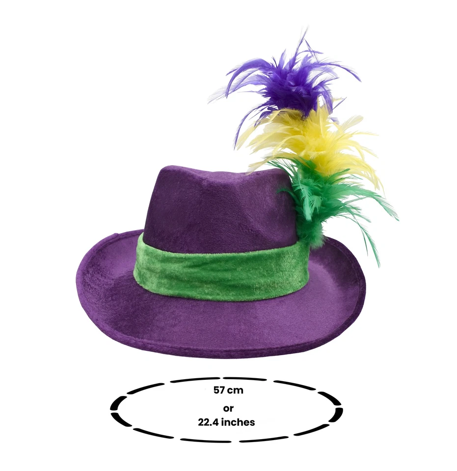 Бархатная шляпа-федора Mardi Gras с золотым флером из лилии и пером костюм аксессуар - Изображение 3 из 4