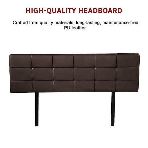 PU Leather Queen Bed Deluxe Headboard Bedhead Bedroom Furniture - Brown - Picture 6 of 7