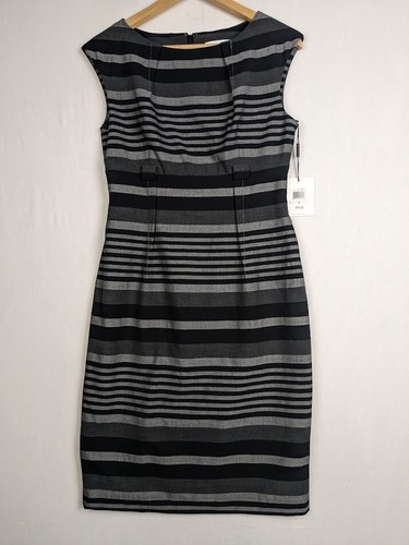 Vestido para mujer Calvin Klein negro y gris sin mangas acanalado hasta la rodilla talla 6, nuevo con etiquetas. - Imagen 3 de 13