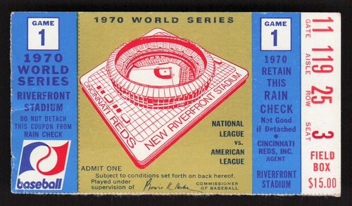 1970 World Series Ticket Stub-Game 1 (Pete Rose WS Debut) Reds vs Orioles