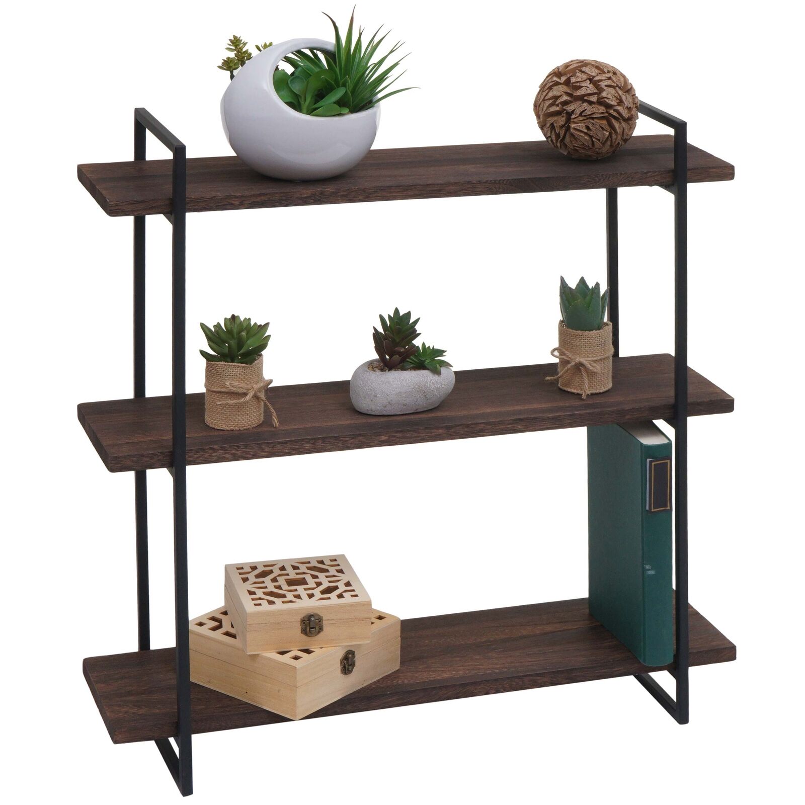 B-Ware Wandregal MCW-K78, Hängeregal Holz 60x60x18cm, dunkelbraun Metall schwarz