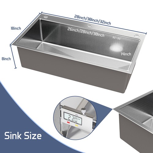 Drop In Kitchen Sink Stainless Steel Single Bowl Sinks with Faucet 28/30/32 Inch - Picture 10 of 12