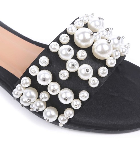 Bamboo Slip-on with Faux Pearl Jewel Open Toe Sandals Womens Flip-Flop Flats - Picture 15 of 19