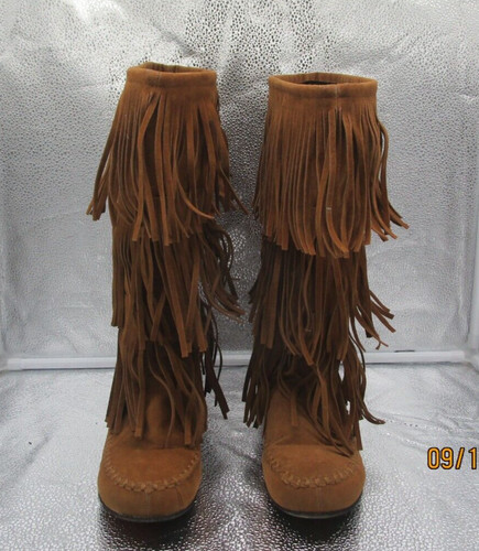 Hot Cakes Fringed Knee High Moccasin, Side Zipper, Boho Western Vegan. Sz. 7M.