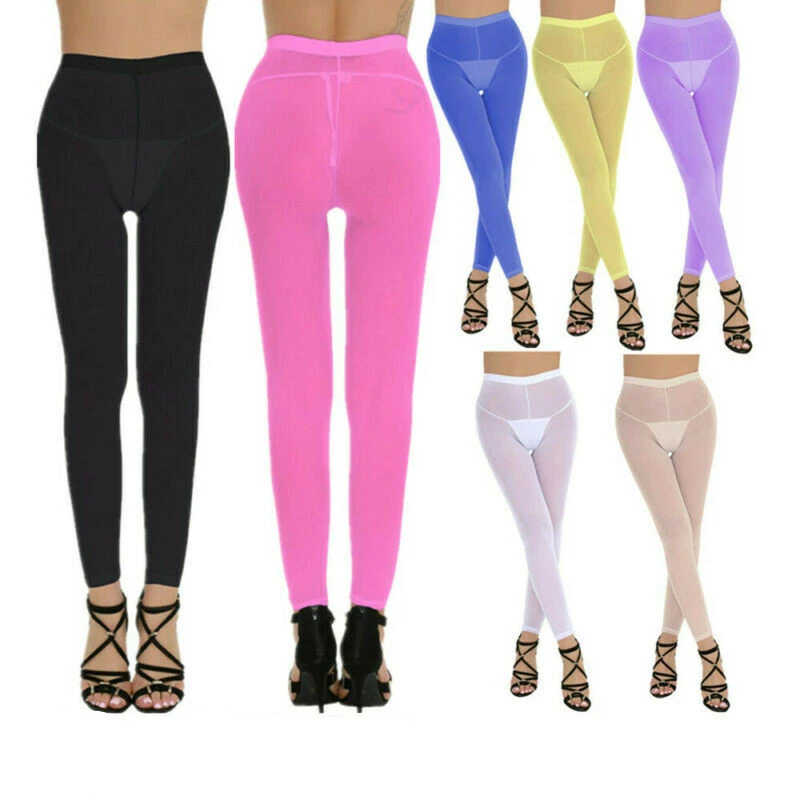 Sexy Women See-through Sheer Mesh Pants Tight Leggings Transparent Trousers  YOGA