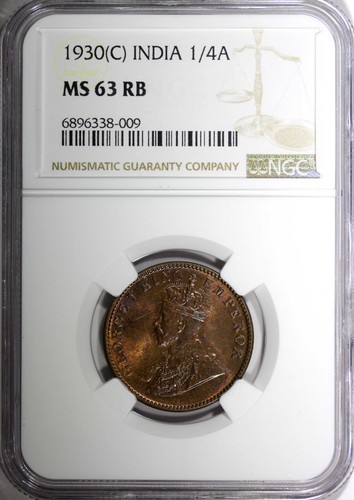 India-British George V Bronze 1930 (C) 1/4 Anna NGC MS63 RB KM# 512 (009) - Picture 2 of 5