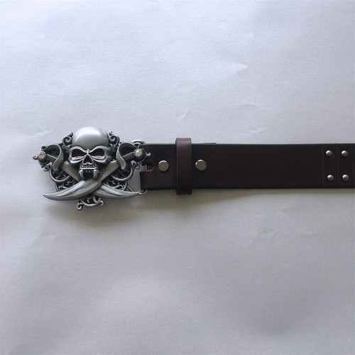 Cinturón de cuero para hombre emo cráneo gótico marrón tachonado cinturón de cuero real genuino - Imagen 4 de 17