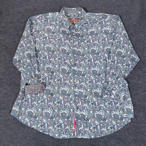 Robert Graham Button Up Hemd Herren 4XL Grün Weiß Paisley Flip Cuff Langarm