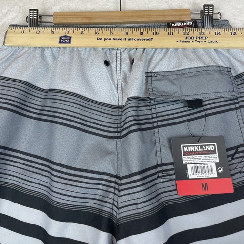 NWT Kirkland Signature Swim Trunks Mens Medium Black Gray Stripe Pockets NEW - Picture 10 of 12