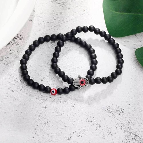 2 Stück Hamsa Evil Eye Armband Türkis Perlen Sets Damen Herren Glück Schmuck ... - Bild 3 von 14