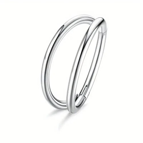 16G Double Hoop Nose Ring Surgical Steel Hinged Septum Clicker CZ Earring Hoops - Picture 8 of 9