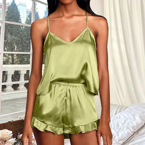 Sexy Ladies ❤️ 2PCS Women Satin Silk Sleepwear Lingerie Pajamas Cami Tops Shorts - Picture 29 of 32