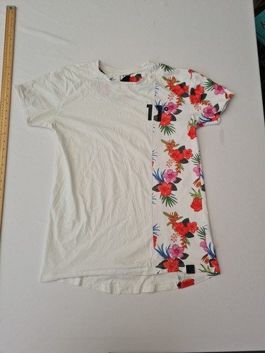 Mens Tshirt 11° Size S Short Sleeve Floral Pattern White Mix 28641 - Picture 1 of 13