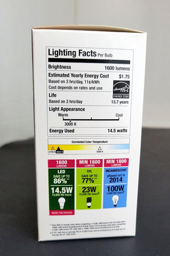 Sunbeam® LED 14.5W (100w) Warm White LIGHT BULB (A19 Shape, E26 Base) 2 pk - NEW - Picture 2 of 5