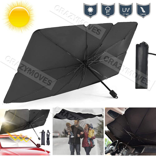 Car Sunshade Umbrella Front Window Visor Sun Shade Cover Black-Large VIC - Picture 5 of 8